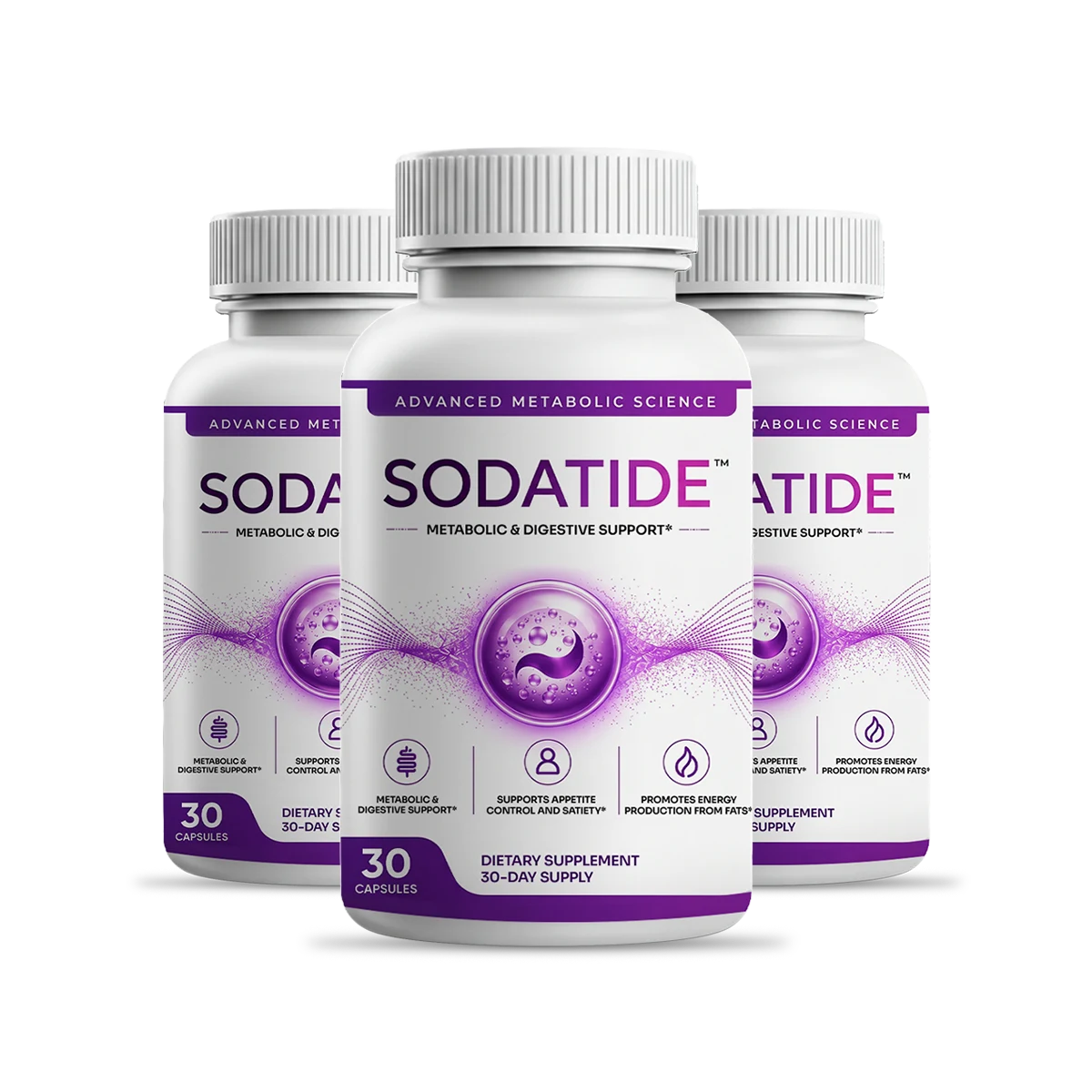 Three bottles of Sodatide dietary supplement
