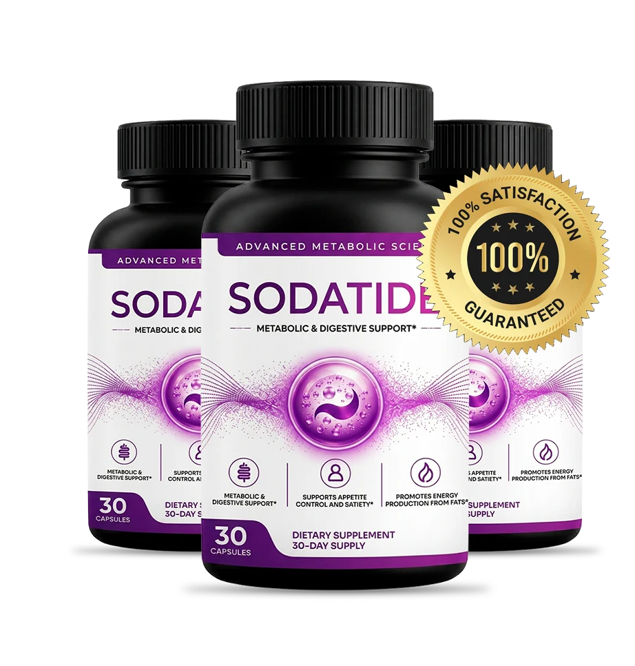 Sodatide 60 day money back guarantee seal with three bottles